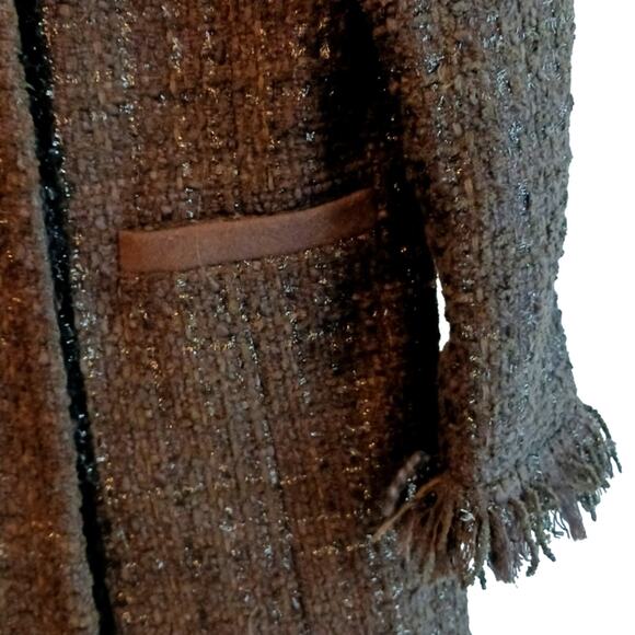 Vertigo PARIS Tweed Wool Coat Sz Small Metallic Boucle Fringed Preppy FRANCE - Picture 8 of 16